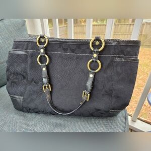 Coach Black Tote with Leather & Gold Accents
